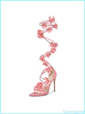 Floral Knee High Gladiator Sandals Stiletto Heels Lace Up Wrap Women